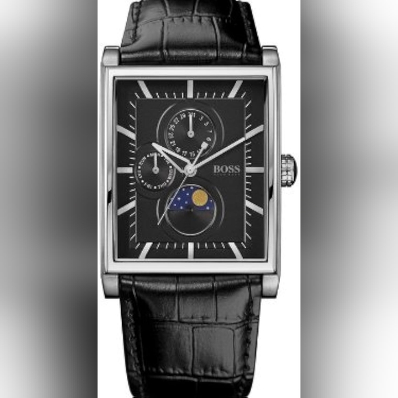 HUGO BOSS Men’s Rectangular Multifunction Watch Leather Strap 1512648, Day/Date - Picture 2 of 10